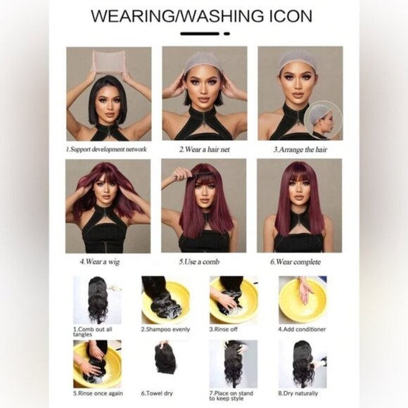 16 In Short Bob Chocolate Brown Wig with Bangs - Picture 6 of 9